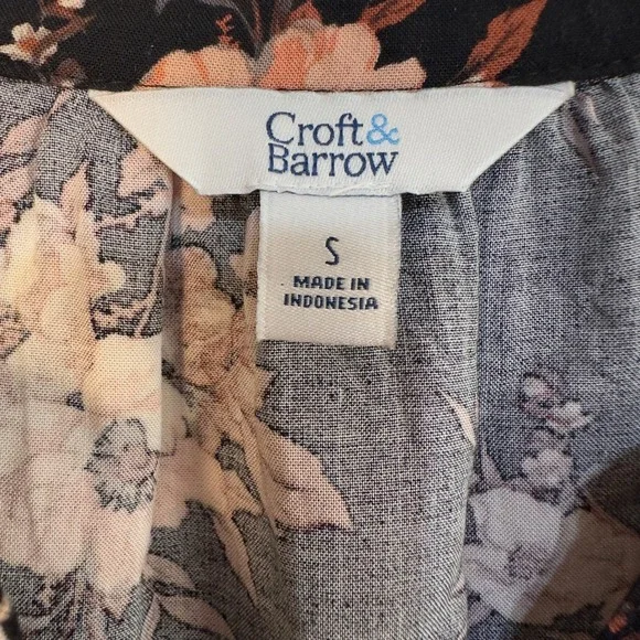 Croft &‎ Barrow Floral Print Top 3/4 Sleeve V-Neck Blouse Black Brown Orange S - Picture 4 of 6